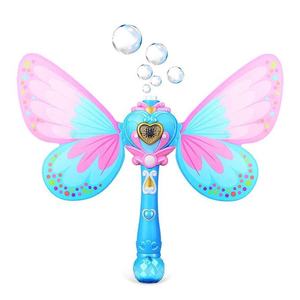 Baguette à bulles entièrement automatique avec ailes, lumières et musique, démarrage à une touche, bleu rose, 2 flacons de 50 ml, jouet d'été pour l'extérieur, cadeau pour enfants - Product Image 1