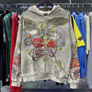 <span class=keywords><strong>Sweat</strong></span>-shirt ample en coton platine à fermeture éclair, style américain, imprimé <span class=keywords><strong>vintage</strong></span>, tendance streetwear, décontracté, avec fourrure de lapin, pour le commerce extérieur - Product Image 5