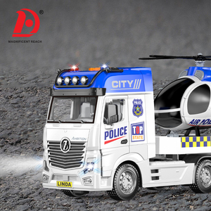 HUADA Camion <span class=keywords><strong>della</strong></span> <span class=keywords><strong>Polizia</strong></span> <span class=keywords><strong>Giocattolo</strong></span> con Luci e Suoni, Rimorchio a Inerzia con Elicottero, Set Multifunzionale di Veicoli da Costruzione - Product Image 3
