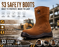 Bottes de chantier unisexes S3 imperméables et confortables, anti-perforation, à embout d'acier, montantes - Tige en daim, semelle en acier pour usage industriel