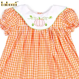 Thanksgiving pumpkin shadow embroidered dress for girl