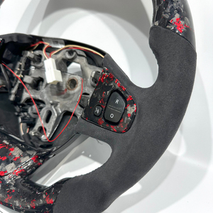 Volante Sportivo in Vera Fibra di Carbonio Rossa e Scamosciato, Accessorio Auto per Renault <span class=keywords><strong>Clio</strong></span> 4, Volante Sportivo per Renault <span class=keywords><strong>Clio</strong></span> 4 RS - Product Image 2