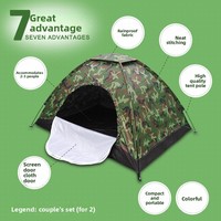 Tente de camouflage imperméable et anti-UV monocouche, abri de camping et d'alpinisme extérieur à montage manuel, taille 2x1, en polyester taffetas