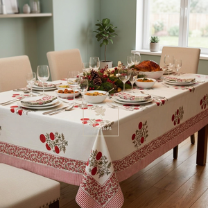 Mantel Rectangular de Lino y Algodón con Estampado Floral Clásico de Lujo, Hecho a Mano, de Alta Calidad, Lavable y Personalizable, Decoración para el Hogar, Rojo y Blanco - Product Image 1