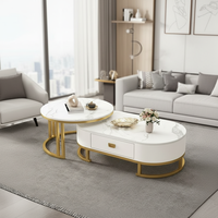 Table basse ovale en pierre de luxe contemporaine avec rangement, satisfaction garantie, mobilier haut de gamme