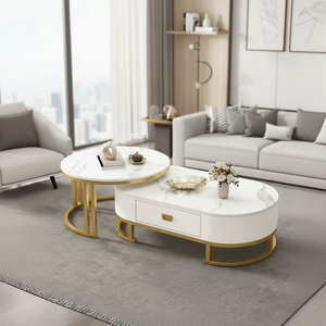 Tavolino da Caffè Ovale in Lastra di Pietra di Lusso Contemporaneo con Vano Contenitore, Arredamento di Alta Gamma, Soddisfazione Garantita - Product Image 1