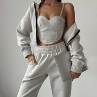 Pantalon de sport 3 pièces en coton éponge français Cargo unisexe pantalon de survêtement à capuche ensemble broderie délavé à l'acide survêtement imprimé de grande taille