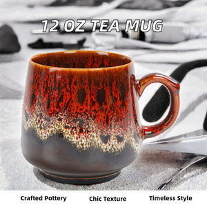 Tasse à thé et tasse à café en céramique de 12 oz en gros poterie de style classique faite à la main avec glaçure de texture élégante pour bureau et maison - Product Image 3