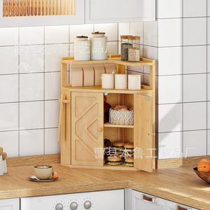 Armoire de rangement d'angle en bambou, couleur bois naturel, double couvercle rabattable, rangement de cuisine - Product Image 4