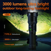 Lampes de poche télescopiques Helius 3000 lumens super lumineuses, lampe torche à zoom, alimentation mobile portable, lampe torche tactique LED longue portée