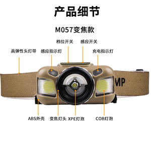 Lampe frontale Qimai Cob rechargeable 2000 mAh avec bandeau réglable, lumière LED haute intensité pour l'extérieur - Product Image 3