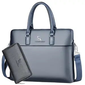 Wholesales Men's Handbag Cowhide Horizontal Laptop Purse 14-inch Computer Bag Genuine Leather Business Bags Briefcases For Man