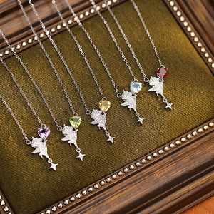 Collar con Colgante de Caballo Pequeño de Anime con Topacio Azul de 6mm, Plata de Ley 925, Joyería Fina para Niñas, Regalo de Cumpleaños - Product Image 4