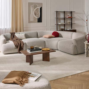 Moderno Sofá Modular <span class=keywords><strong>en</strong></span> Forma de L de Lujo Ligero con Tela de Hilo Bouclé para Sala de Estar de Apartamento - Product Image 2