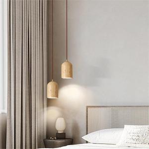 Japanese Wabi-Sabi Style Yellow Travertine Pendant <b>Light</b> Cream Bedroom Bedside Nordic Original Wood for HomeStay <b>Chandelier</b> - Product Image 6