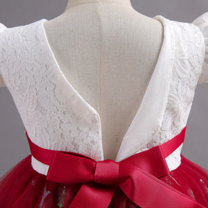 Vestido de Princesa para Niña con Mangas de Encaje, Falda de Tul Roja, Cuello en V, Corte en A, Vestido de Dama de Honor - Product Image 3
