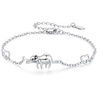 Bracelet pour femme Yunzhi en argent S925 plaqué, motif animal mignon paresseux grimpant à l'arbre, double cœur de dessin animé, 2,5g, modèle 3053 Tourist