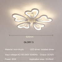 Plafonnier LED à 5 pétales, 625MM, 60W, intensité variable, luminaire décoratif de plafond, idéal pour une chambre à coucher ou un salon, nouveau design