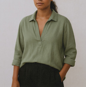 Chemises <span class=keywords><strong>en</strong></span> <span class=keywords><strong>lin</strong></span> blanc personnalisables pour femmes, blouses, hauts, chemises durables pour femmes, chemises à col <span class=keywords><strong>en</strong></span> V, chemises écologiques, surchemises <span class=keywords><strong>en</strong></span> <span class=keywords><strong>lin</strong></span> - Product Image 4