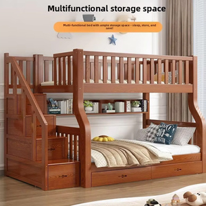 Cama <span class=keywords><strong>litera</strong></span> infantil moderna minimalista de roble, multifuncional, de madera maciza, de dos niveles (superior e inferior) para casas pequeñas - Product Image 5