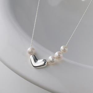 Collier en argent pur S925 concave convexe, style frais et doux, design simple et original, collier de perles Y01714 - Product Image 2