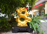 Statue de dragon chinois traditionnel en résine Feng Shui, sculpture décorative pour la maison, statue de dragon chinois porte-bonheur dorée