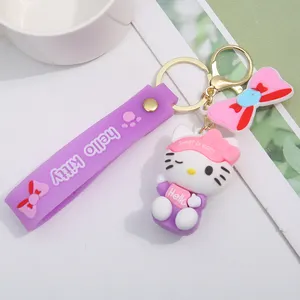 Cute Hello Kitty With Ring Custom 3d Keychain Silicone Plastic Rubber Pvc Keychain Bag Accessories Key Holder Key Ring Gift