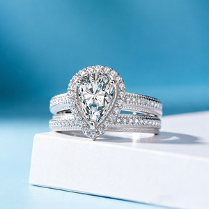Fashion Jewelry 925 Sterling <b>Silver</b> Rhodium Plated Water Drop Shaped 5A Cubic Zircon Stackable Women's Engagement <b>Ring</b> - Product Image 4