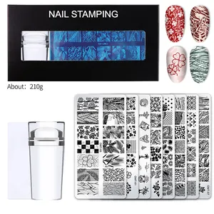 Disesuaikan Nail Art Stamping Piring Stensil Template Set untuk Kuku Bahasa Polandia