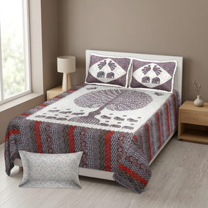 Parure de lit en coton sergé tissé de Jaipur, housse de couette et taies d'oreiller, imprimé floral éléphant et arbre, lavable en machine, respirante pour la maison - Product Image 2