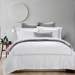 Wholesale High Quality 100% cotton Cheap Percale King White Double embroidered satin duvet cover hotel