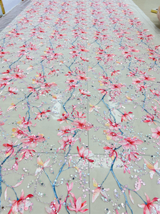 <strong>Wholesale</strong> Custom <strong>Wholesale</strong> Price Dry Flower <strong>Lace</strong> <strong>Fabric</strong> French Tulle <strong>Lace</strong> Beads <strong>Fabric</strong> for Wedding Evening Dress - Product Image 4