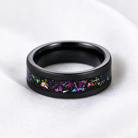Bague personnalisée en carbure de tungstène noir de 8 mm avec incrustation d'opale et de météorite, finition sablée, pour hommes et femmes, vente en gros