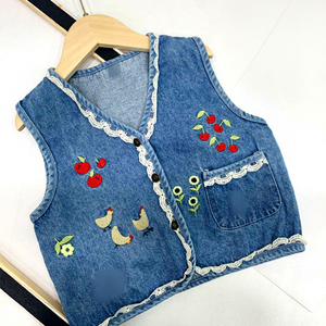 Vêtements d'été et de printemps pour enfants, veste en jean brodée de dentelle pour filles, veste de mode pour bébé, vêtements pour bébé - Product Image 2