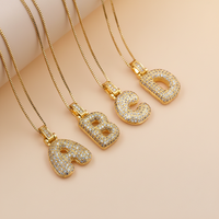Collar Personalizado con Inicial en Letra Burbuja Chapada en Oro de 18K, Colgante 3D con Alfabeto Inflado para Mujeres y Niñas