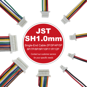Kabel Terminal Ujung Tunggal JST SH 1.0mm Pitch Kustom Pabrik 2 3 4 5 8 9 10 12 Pin Kabel Tembaga Berlapis Timah 100mm 200mm 300mm - Product Image 2