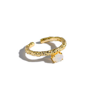 Fine 18k <strong>Gold</strong> Hammered <strong>Opal</strong> <strong>Rings</strong> for Women 925 Sterling Silver Fashion Adjustable Gemstone <strong>Ring</strong> for Women - Product Image 1