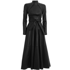 Boutique vendita calda stile dimagrante manica lunga <span class=keywords><strong>in</strong></span> <span class=keywords><strong>pelle</strong></span> Pu <span class=keywords><strong>abito</strong></span> con colletto alto abiti lunghi - Product Image 3