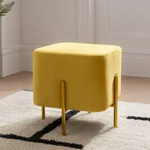 Tabouret rond en velours capitonné de luxe rembourré pour économiser de l'espace repose-pieds pouf repose-pieds avec pied en métal pour le salon