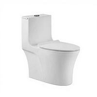 WC monobloc en céramique au design moderne à grand tuyau, double chasse, auto-nettoyant, émaillé, à poser au sol, blanc/ivoire, pour usage hôtelier, siphon en S