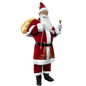 Costume de Père <span class=keywords><strong>Noël</strong></span> pour hommes adultes, <span class=keywords><strong>ensemble</strong></span> en velours rouge, haut et pantalon, tenue de jeu de rôle de luxe, grande taille, en stock, vente en gros - Product Image 6