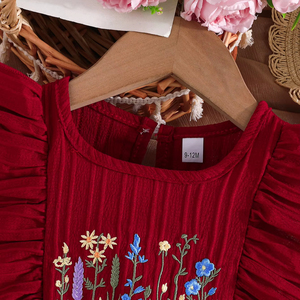 Vestido de Verano para Niñas de 6 Meses a 3 Años, con Flores Bordadas, Mangas Cortas con Volantes, Antiestático, para Fiestas - Product Image 3