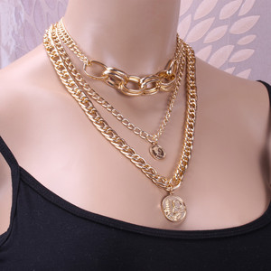 Collier multi-couches style européen et américain, pendentif squelette en alliage de zinc, bijoux de mode pour femme, couleur or, chaîne de pull - Product Image 3