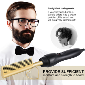 Brosse lissante professionnelle en céramique pour <span class=keywords><strong>barbe</strong></span> et cheveux avec technologie anionique, peigne électrique compatible camping-car - Product Image 2