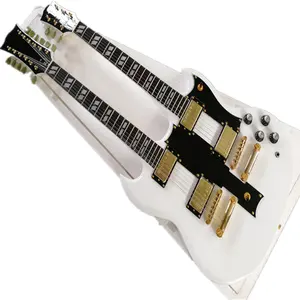 双颈白体电吉他6 + 12弦配红木指板，金色五金，提供定制服务