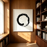 Peinture à l'huile minimaliste noire peinte à la main, motif cercle Zen abstrait Enso, sur toile, pour décoration murale moderne de bureau et de salon