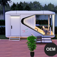 FoShan Usine OEM Meublé Capsule Conteneur Maison De Luxe Préfabriqué Mini Cabine pour Camping Restaurant Resort Chalet