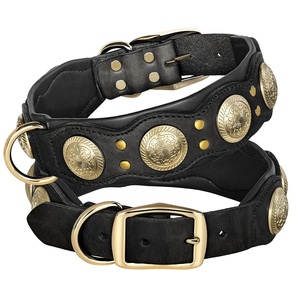 Collar de perro de cuero auténtico Collar de perro grande con tachuelas de pinchos genuino ajustable para perros medianos y grandes - Product Image 3