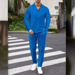 Mùa Thu Waffle Mens Jogger Thiết Lập Biểu Tượng Tùy Chỉnh Giản Dị Tập Luyện 2 Mảnh Phù Hợp Với Tracksuit Dài Tay Áo Bộ Với Quần - Product Image 4