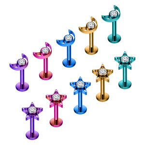 Pendientes de Titanio ASTM F136 de 16G con Incrustaciones de Circonita Cúbica en Forma de Labios, Anodizado Multicolor, Estilo Punk, para Compromiso, Oreja, Labret, Hélix, Tragus - Product Image 1